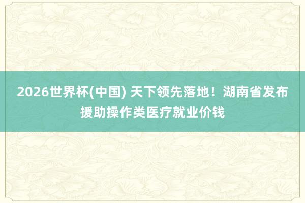 2026世界杯(中國) 天下領(lǐng)先落地！湖南省發(fā)布援助操作類醫(yī)療就業(yè)價錢